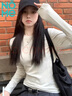 NOMe長袖t恤女早秋新款修身螺紋內搭打底衫韓式正肩上衣 麻灰色 M 曬單實拍圖