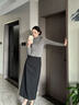 玖姿·安娜蔻優(yōu)雅通勤國(guó)風(fēng)繡花直筒裙開叉半身裙女2025春季新款 素黑 S 曬單實(shí)拍圖