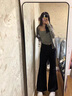 衣然呈品美式復(fù)古牛仔褲女士夏季新款高腰寬松顯瘦小個子闊腿微喇長褲子女 深藍色 M 【建議95-110斤】 曬單實拍圖