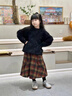 小豬彼特女童半身裙秋冬兒童加厚毛呢中長(cháng)款裙子英倫風(fēng)女大童長(cháng)裙百褶格子 4560紅格子 160 cm 曬單實(shí)拍圖
