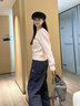 ELAND衣戀【50%綿羊毛】毛衣女肩部捏褶長(zhǎng)袖提花保暖毛衫25春新款 粉色(25)Pink S 160 曬單實(shí)拍圖