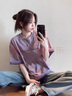 LDBE純棉短袖t恤女夏季2024爆款美式復(fù)古圓領(lǐng)寬松oversize慵懶風(fēng)上衣 水洗紫 M 曬單實(shí)拍圖