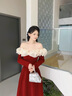 北杳敬酒服新娘平時(shí)可穿小個(gè)子春季加絨加厚輕奢小眾訂婚晚禮服裙長(cháng)袖 酒紅色中長(cháng)款 XS 曬單實(shí)拍圖