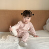 貝樂(lè )咿嬰兒衣服兒童內衣套裝家居服睡衣男女寶寶春秋衣秋褲高腰純棉打底 6423藕粉提花無(wú)骨套裝 80 （兩用襠） 曬單實(shí)拍圖