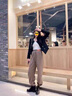 AEMAPE毛呢闊腿褲女2025秋冬高腰小個(gè)子羊毛休閑褲子顯瘦靴褲九分直筒褲 黑色加絨 L 曬單實(shí)拍圖