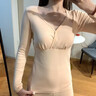 Mom Jane哺乳上衣秋衣打底衫孕婦春夏薄款月子服德絨喂奶免穿文胸保暖內(nèi)搭 橘粉色（單上衣95%新疆棉 秋冬略厚款）可拆罩杯 L【孕期+哺乳】 曬單實(shí)拍圖