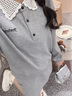 獨束大碼女裝鉤花娃娃領(lǐng)衛(wèi)衣半裙套裝2025春裝休閑半身裙時尚套裝 鴿子灰-上衣 M (尺碼：1) 曬單實拍圖