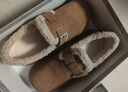 紅蜻蜓厚底勃肯鞋新款復古搭扣羊羔毛女單鞋深口毛毛鞋WTC44660 灰色 36 (230mm) 曬單實(shí)拍圖