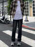 才俏黑色漸變微喇牛仔褲男女秋季美式復古高街vibe直筒修身顯瘦長(cháng)褲子 黑色-355 M 100-115斤 曬單實(shí)拍圖