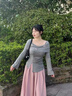 乖甜星法式藍(lán)色長(zhǎng)袖連衣裙子女春裝2025超火新款小個(gè)子香風(fēng)氣質(zhì)長(zhǎng)裙套裝 灰色上衣+半身裙【套裝】 45 55kg/M 曬單實(shí)拍圖