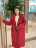 韓璐嬌（hanlujiao）羽絨棉服女長(cháng)款過(guò)膝冬季新款韓系學(xué)院風(fēng)寬松顯瘦加厚保暖棉襖外套 酒紅色 M （建議100-110斤） 曬單實(shí)拍圖