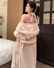 莫代爾睡袍女冬性感純欲風(fēng)珊瑚絨加絨連帽睡袍吊帶裙長(cháng)款兩件套睡裙套裝 曬單實(shí)拍圖
