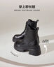 星期六厚底馬丁靴女粗跟加絨增高機車(chē)靴英倫風(fēng)百搭通勤短靴 黑色 37  曬單實(shí)拍圖