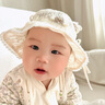 李晨曦（Lichenxi）女寶寶帽子春夏季漁夫帽公主洋氣時(shí)尚網(wǎng)紗蝴蝶結(jié)抽繩小女孩遮陽帽 萌銀光閃閃抽繩盆帽—米色 適合4-30個(gè)月寶寶頭圍43-50CM 曬單實(shí)拍圖