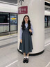 熙世界sllsky廳里廳氣假兩件長(cháng)袖連衣裙女2025春季教資面試收腰襯衫裙子 月石灰 L 曬單實(shí)拍圖