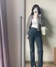Jret灰色短款毛衣外套女裝秋冬2024新款寬松加厚拉鏈開衫長袖針織上衣 灰色開衫（單件上衣） M 建議90-100斤 曬單實拍圖