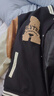 唐號美式潮牌棒球服男女春秋季情侶bf風(fēng)刺繡夾克寬松拼接休閑外套上衣 黑色 M 曬單實(shí)拍圖