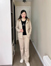 皮爾卡丹（pierre cardin）運動(dòng)套裝女春秋2025新款品牌休閑外套連帽時(shí)尚氣質(zhì)跑步服三件套潮 白色/姜黃（三件套）高品質(zhì) L【適合102斤以下】 曬單實(shí)拍圖