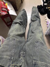 衣然呈品牛仔褲男直筒春秋新款美式高街復古寬松休閑闊腿閃電紋潮流褲子男 藍色 XL 【建議120-140斤】 曬單實(shí)拍圖