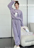 詩(shī)莉奧（SHILIAO）睡衣女珊瑚絨秋冬季新款加厚絨休閑保暖家居服少女冬天套裝可外穿 小狗提花藍色套裝 均碼 155-175/80-105CM 曬單實(shí)拍圖