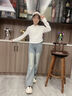 優(yōu)優(yōu)1點（Yoyo one）女童牛仔褲春秋裝微喇褲子2025新款春季兒童寶寶喇叭褲女孩 13160藍色牛仔褲 140 140cm 曬單實拍圖