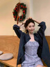 妃莉杋（FeiLiFan）春季連衣裙女裝套裝2025新款小個子減齡襯衫法式碎花吊帶裙子女 藏青色襯衣+藍色裙子 M 曬單實拍圖