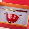 全品屋 周歲食福平安喜樂(lè )寶寶碗認干親紅色碗筷勺套裝生日壽碗陶瓷面碗 周歲食福碗+筷+勺+禮盒 曬單實(shí)拍圖