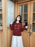 香影紅色蝴蝶結毛衣女2025秋季新款本命年針織衫韓系穿搭上衣開(kāi)衫 紅色 S 曬單實(shí)拍圖