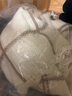 紫涵（ZIHAN）紫涵格紋鉤花針織開(kāi)衫女秋季日系設計感短款寬松毛衣外套 米底繡花 M 曬單實(shí)拍圖