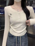 LDBEV領(lǐng)長(zhǎng)袖t恤女2025新款春季內(nèi)搭打底衫設(shè)計(jì)感甜辣風(fēng)短款打底上衣潮 杏色 M 曬單實(shí)拍圖