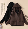 蘑菇同學(xué)加絨加厚短外套女冬季2025新款韓版大碼連帽衛衣女寬松顯瘦拉鏈款 咖啡色 加絨 XL（建議130-160斤） 曬單實(shí)拍圖