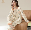 莫代爾睡衣女士春秋季長(cháng)袖長(cháng)褲舒適優(yōu)質(zhì)棉杏色花卉可外穿寬松家居服套裝 曬單實(shí)拍圖