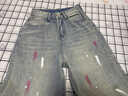 俞兆林淺藍(lán)油畫潑墨闊腿牛仔褲女寬松直筒夏季高腰窄版復(fù)古文藝拖地褲 淺藍(lán)-九分zt (身高150-157) M (建議體重95-110斤) 曬單實拍圖