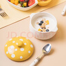 ezicok 蒸蛋碗帶蓋碗雙耳碗陶瓷碗小碗烘焙燉盅烤碗可愛(ài)蘑菇碗分格盤(pán) 蒸蛋碗2件套-紅色+黃色 曬單實(shí)拍圖