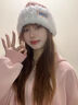SOMUBAY 毛絨帽子女秋冬保暖新款針織帽大頭圍加厚護耳百搭顯臉小毛線(xiàn)帽 粉紅色 均碼（56-58cm） 曬單實(shí)拍圖