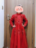 小咔衣濃女童紅色主持人禮服裙花童婚紗兒童長(cháng)袖生日鋼琴演出服公主裙秋冬 酒紅色長(cháng)袖長(cháng)款（加絨） 140 曬單實(shí)拍圖