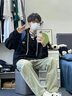 栩狼美式復古vibe褲子高街水洗做舊牛仔褲男修身黃泥染微喇叭直筒長褲 黃泥色 L（110-120斤） 曬單實拍圖