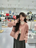 Jret法式小香風(fēng)短款毛呢外套女2025春秋新款寬松百搭高級感粉色氣質(zhì)上 粉紅色 單層 S 曬單實拍圖