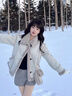 風(fēng)采兔韓版高級感皮毛一體加厚外套女2024冬新款寬松甜美減齡麂皮絨外套 卡其色 【有配帶包包】 M 曬單實(shí)拍圖