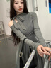 凡伊聆法式連衣裙女裙子純欲長(cháng)裙春秋新款性感女裙修身長(cháng)袖打底裙顯瘦 露肩蝴蝶結連衣裙【灰色】 M （建議90-105斤） 曬單實(shí)拍圖