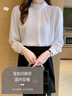 FitonTon緞面襯衫女春秋款洋氣釘珠純色打底衫設計感韓版長(cháng)袖襯衣圓領(lǐng)上衣 曬單實(shí)拍圖