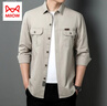 貓人（MiiOW）春秋男士長(cháng)袖襯衫純棉百搭休閑帥氣大碼工裝襯衣薄款外套翻領(lǐng)上衣 米白色 XL 曬單實(shí)拍圖