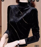 皮爾卡丹（pierre cardin）金絲絨打底衫女秋冬新款內搭半高領(lǐng)上衣時(shí)尚燙鉆小衫高貴長(cháng)袖T恤 黑色 2XL 曬單實(shí)拍圖