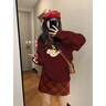 LDBE酒紅色美式復(fù)古毛衣女秋冬季慵懶風(fēng)小個(gè)子新年寬松軟糯針織上衣春 酒紅色 M 曬單實(shí)拍圖