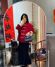 曦牧遙唐裝女中國(guó)風(fēng)女裝新中式上盤(pán)扣衣新年戰(zhàn)袍感冬天紅色毛呢外套 酒紅色 XL 曬單實(shí)拍圖