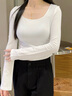 Calvin KleinJeans25早春女士ck萊賽爾微彈方領(lǐng)刺繡辣妹短款長袖T恤J225097 YAF-月光白 XS 曬單實拍圖