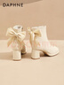 達芙妮（DAPHNE）蝴蝶結高跟短靴女2025新款秋冬季高跟鞋粗跟法式靴子女鞋子 米白色 6.5cm 38 (240mm) 標準碼 曬單實(shí)拍圖