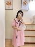 孕婦連衣裙夏季高級感遮肚子上衣洋氣大碼純棉孕婦裝夏裝新款裙子 粉色【單件裙】 L【115-130斤】 曬單實(shí)拍圖