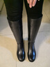 NINE WEST/玖熙長(zhǎng)筒靴牛皮圓頭低跟高筒騎士靴女皮靴NG486019CE  黑色 36 曬單實(shí)拍圖