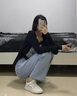 AEMAPE牛仔褲女2025春夏季女裝寬松高腰顯瘦闊腿褲直筒垂感褲子休閑秋款 淺藍色 M 曬單實(shí)拍圖